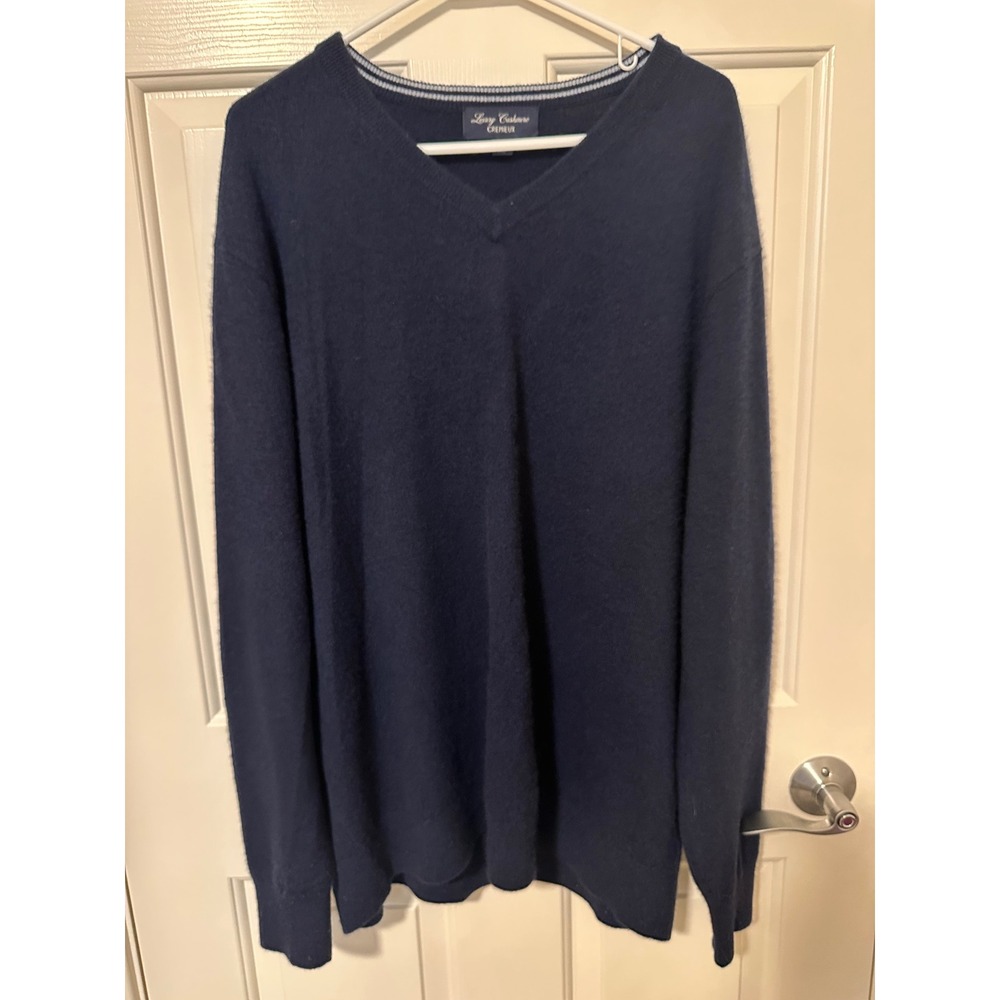 Cremieux Sweater Mens XXL Navy Blue Luxury Cashmere V-Neck Solid Pullover Soft